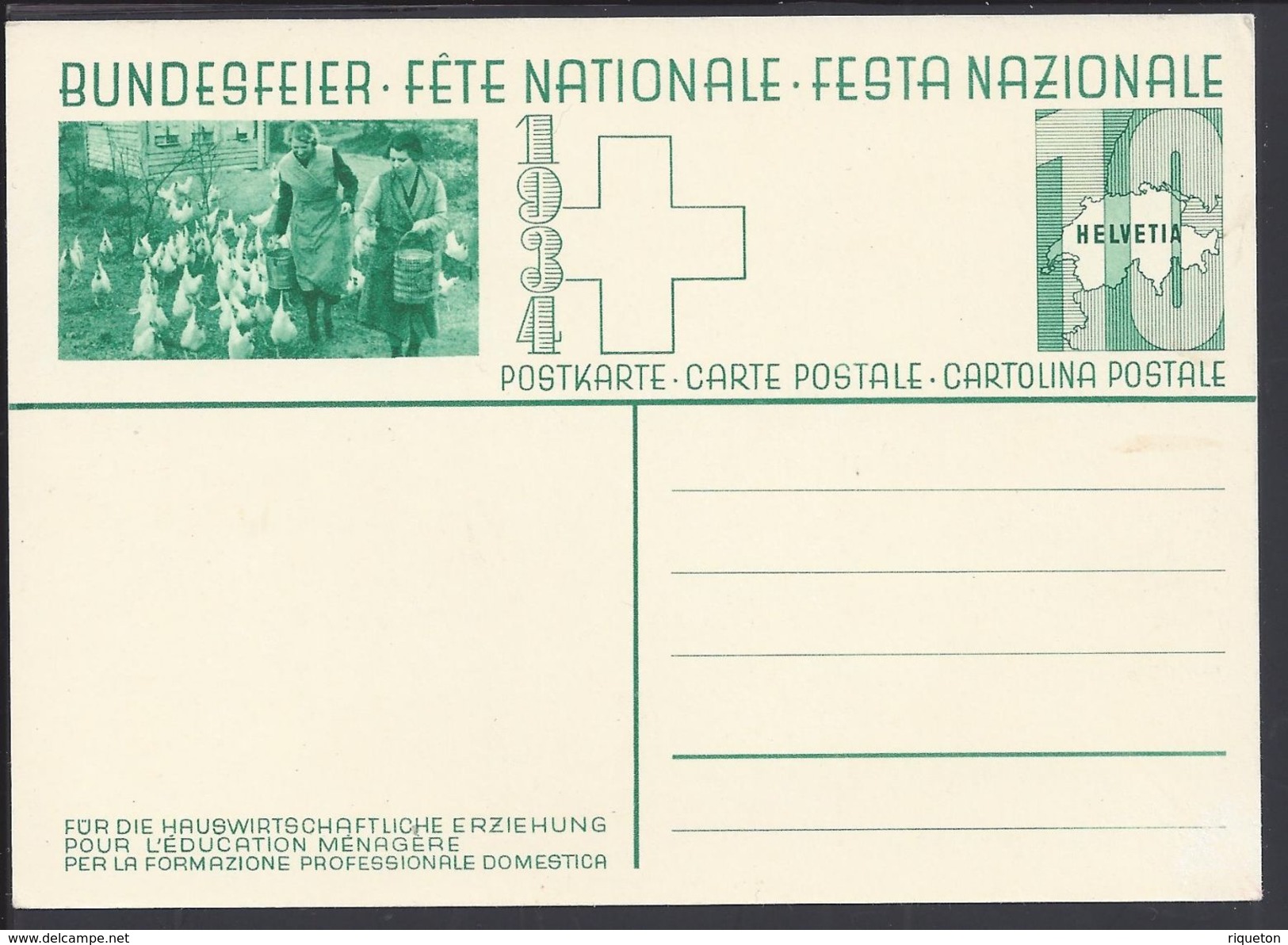 SUISSE - 1934 - Carte Fête Nationale Illustrée "Pour La Formation Professionelle Domestique" B/TB - - Sion