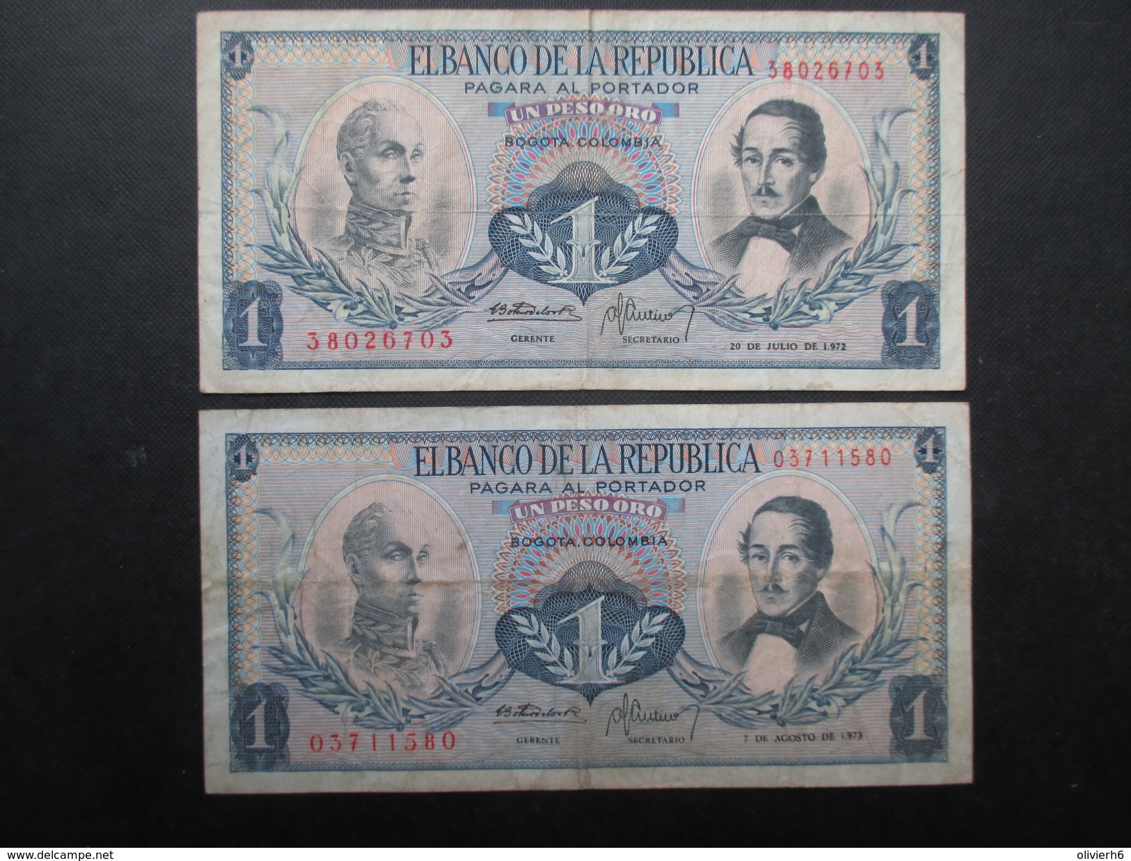 LOT 5 BILLETS COLOMBIE (V1719) 4 X 1 Peso Oro & 1 X 2 Pesos Oros (8 Vues) BANCA DE LA REPUBLICA BOGOTA COLOMBIA - Colombia