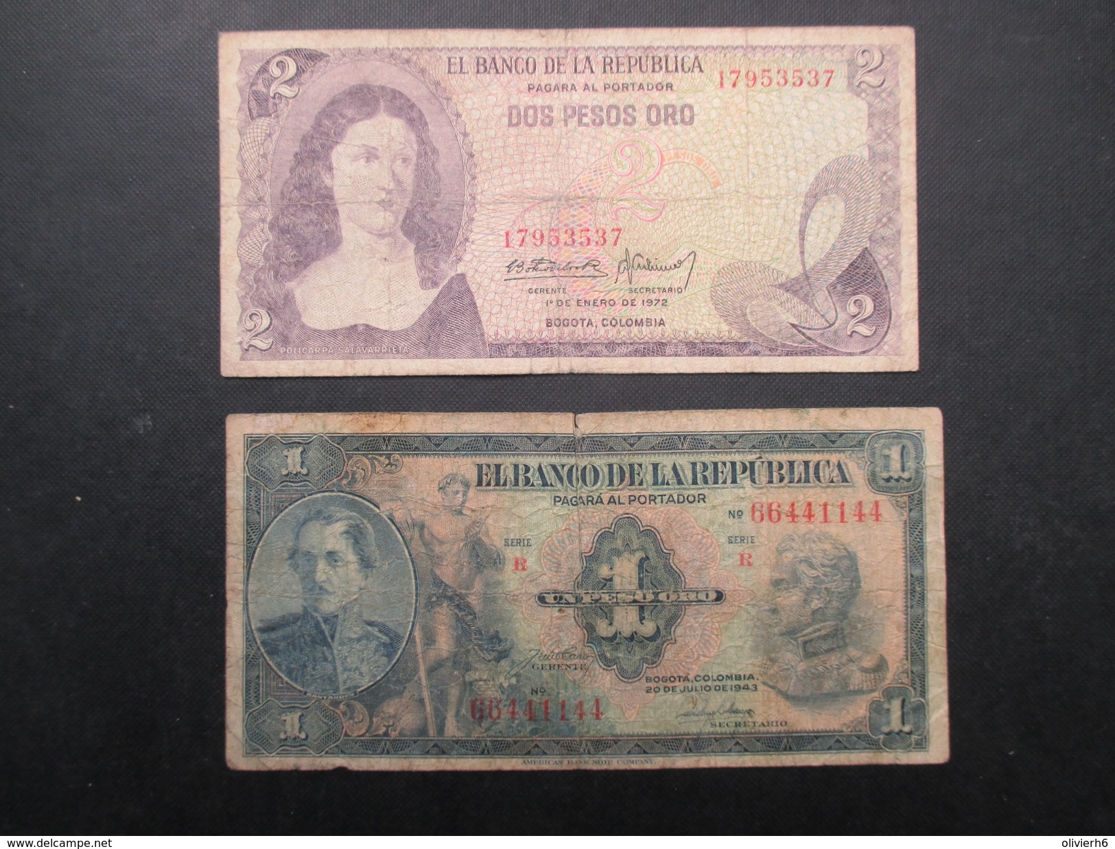 LOT 5 BILLETS COLOMBIE (V1719) 4 x 1 peso oro & 1 x 2 pesos oros (8 vues) BANCA DE LA REPUBLICA BOGOTA COLOMBIA