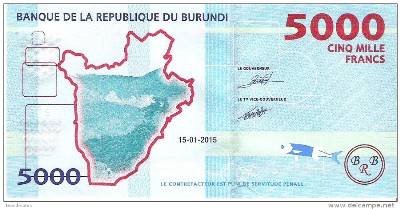 Burundi - Pick 53 - 5000 Francs 2015 - Unc - Burundi