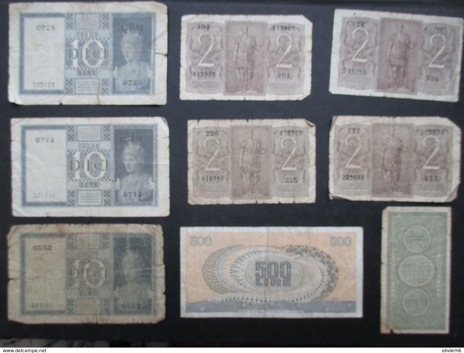 LOT 9 BILLETS ITALIE (V1719) 500 Lires 10 Lires 2 Lires 1 Lire (2 Vues) - Autres & Non Classés