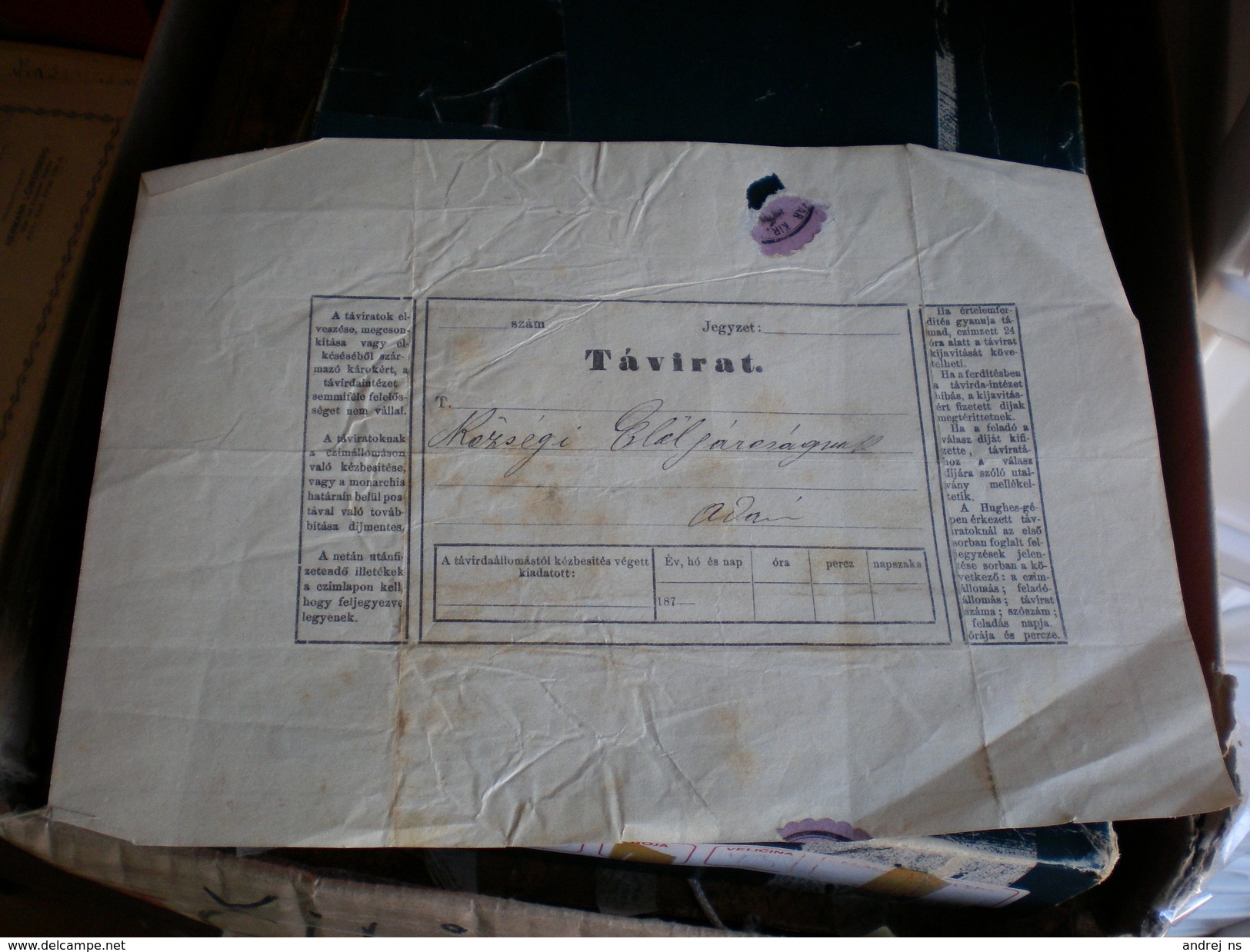Telegram Tavirat Szabadka 1872 - Telegraaf