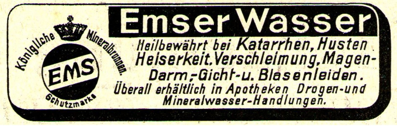 Original-Werbung/ Anzeige 1913 - BAD EMS / EMSER WASSER - Ca. 80 X 25 Mm - Werbung