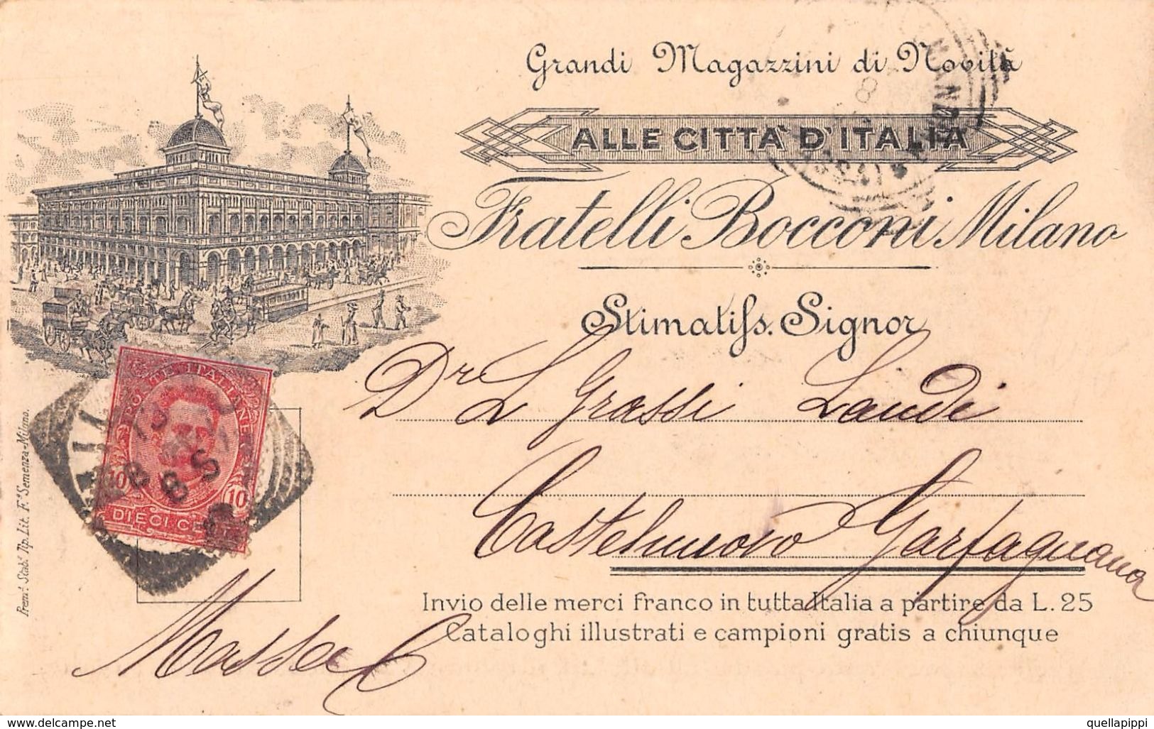 06960 "F.LLI BOCCONI - MILANO - GRANDI MAGAZZINI DI NOVITA' -ALLE CITTA' D'ITALIA"  CART SPED 1897 - Pubblicitari