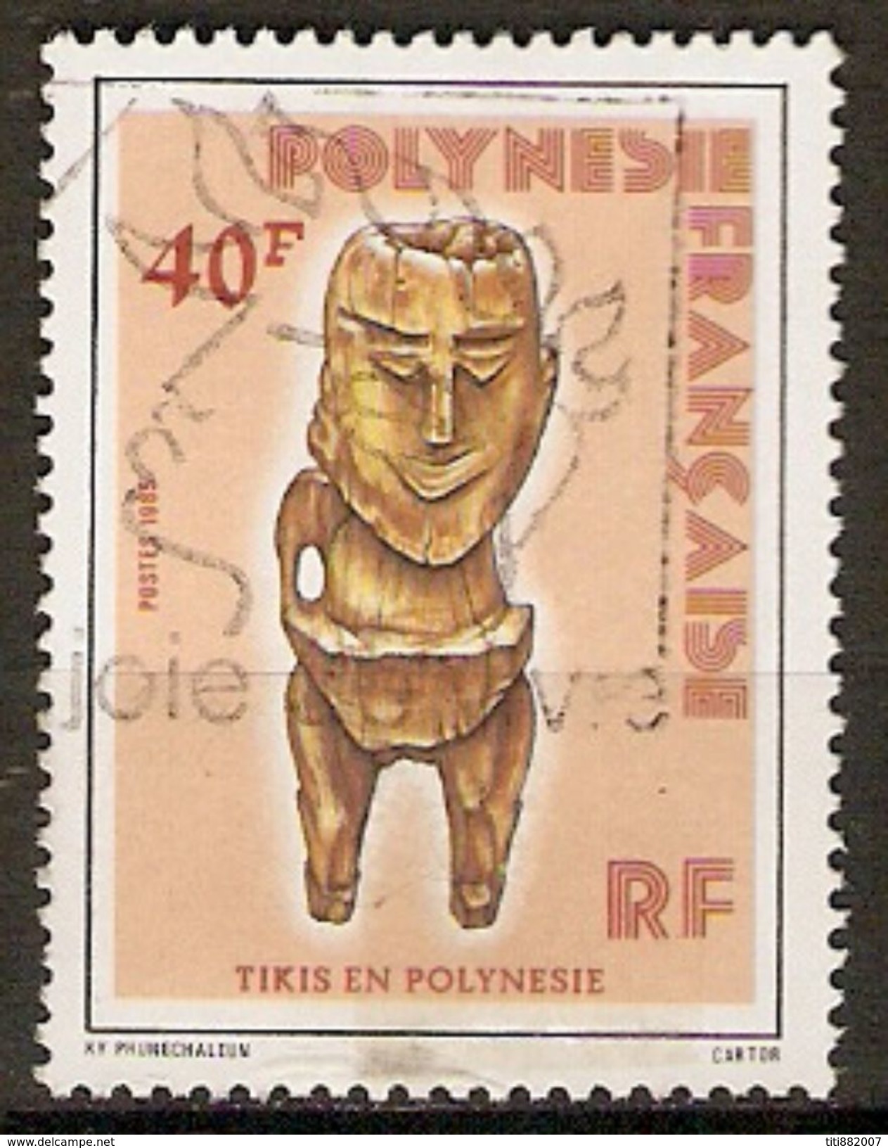 POLYNESIE  Française    -  1985 .  Y&T N° 229 Oblitéré.   Statuette TIKIS - Gebruikt