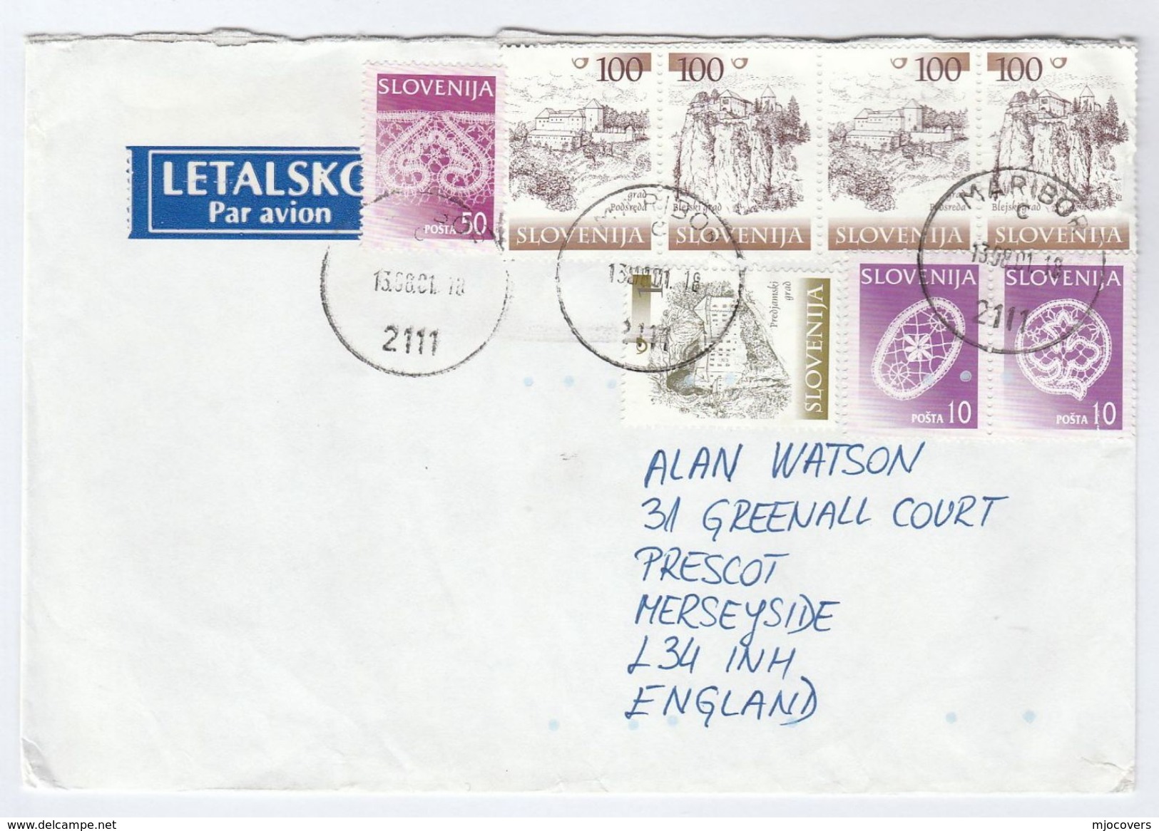 2001 Air Mail SLOVENIA Stamps COVER Maribor To GB  , Lace Etc - Slovenia