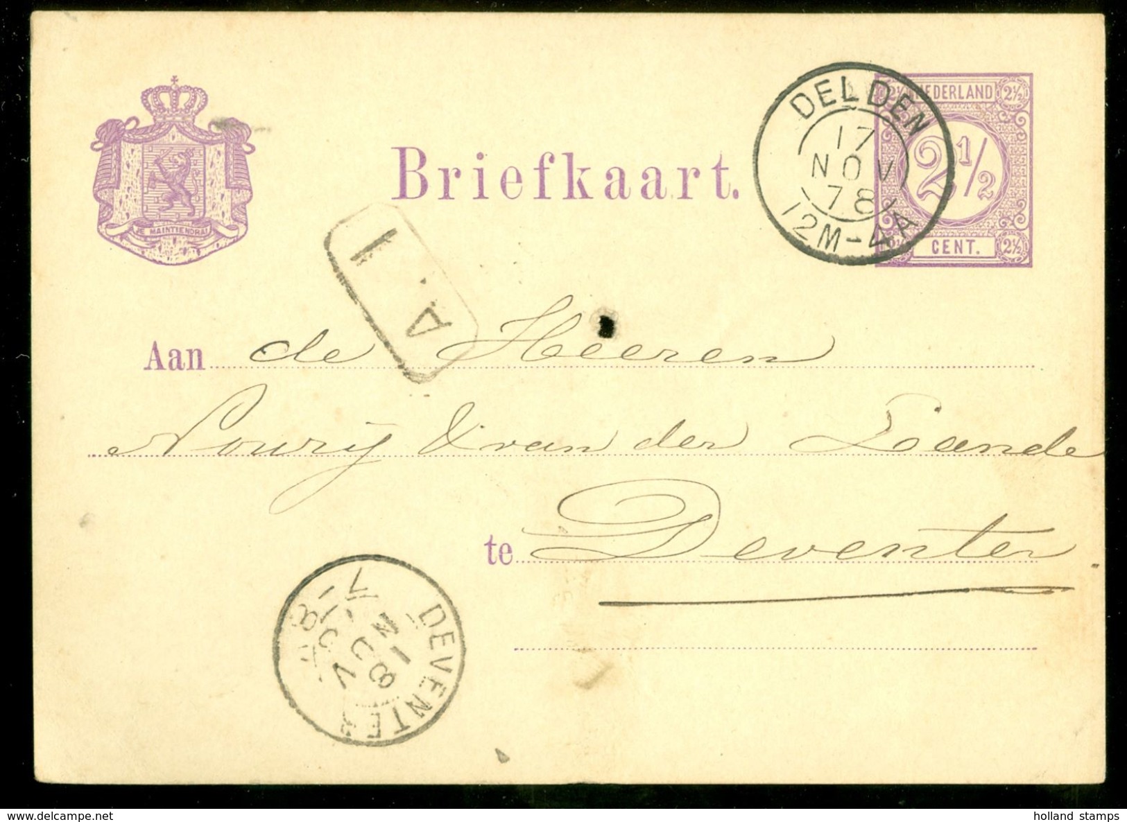 HANDGESCHREVEN BRIEFKAART Uit 1878 Voordruk NVPH 33 Van DELDEN Naar DEVENTER  (10.660h) - Postal Stationery