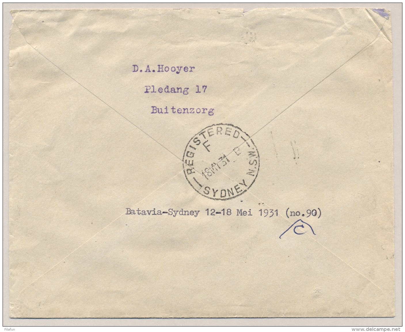 Nederlands Indië - 1931 - R-cover Met Abel Tasman-vlucht Van Batavia Naar Sydney / Australia - Indes Néerlandaises