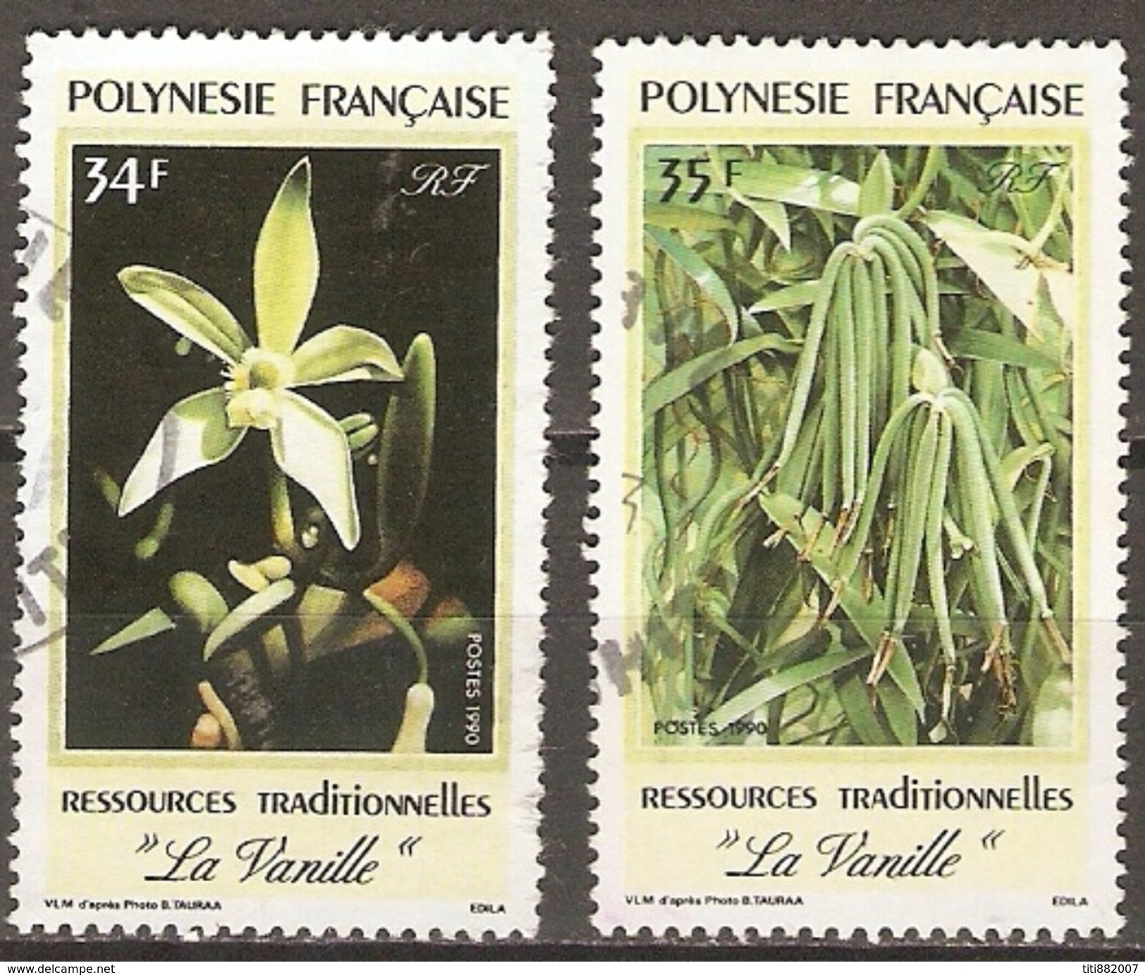 POLYNESIE  Française    -  1990 .  Y&T N° 350 à 351  Oblitérés .   Vanille  /  Orchidée - Used Stamps