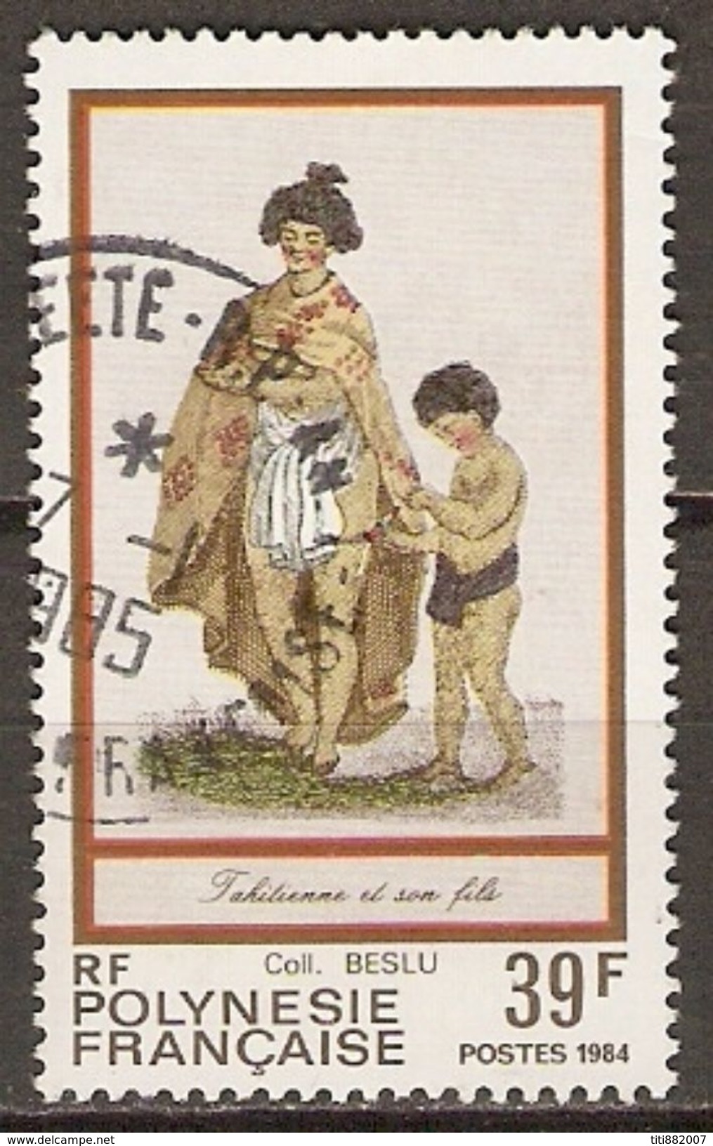 POLYNESIE  Française    -  1984 .  Y&T N° 218 Oblitéré .   Tahitienne Et Son Fils - Oblitérés