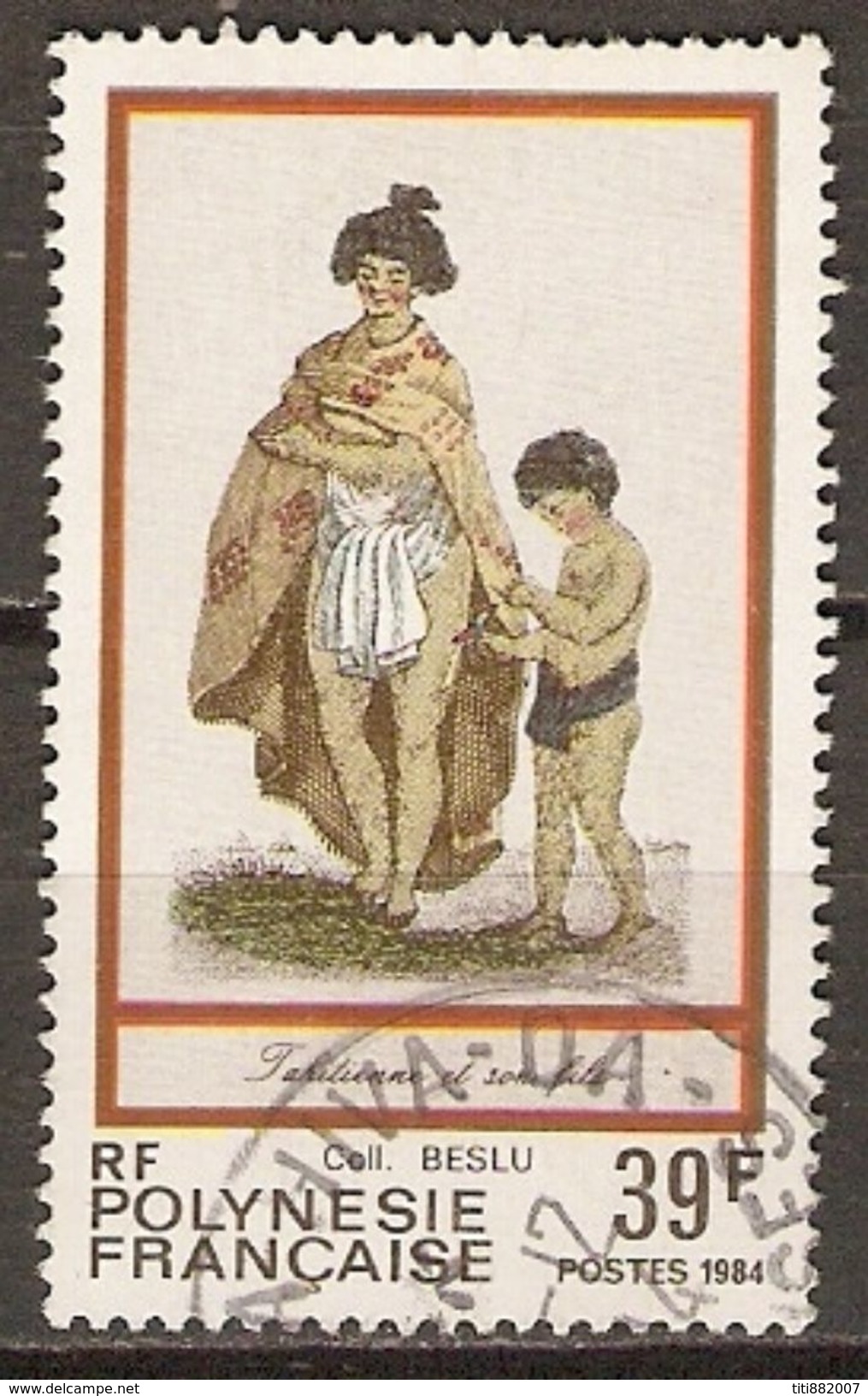 POLYNESIE  Française    -  1984 .  Y&T N° 218 Oblitéré .   Tahitienne Et Son Fils - Oblitérés