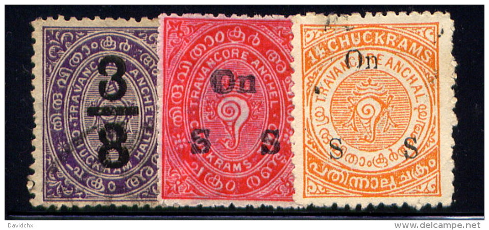 INDIA, FEUDATORY STATES, (TRAVANCORE), NO.'S 11, O2 AND O35 - Travancore