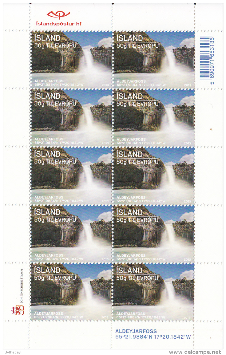 Iceland 2013 MNH Minisheet Of 10 Aldeyjarfoss (waterfall) - Tourism - Blokken & Velletjes