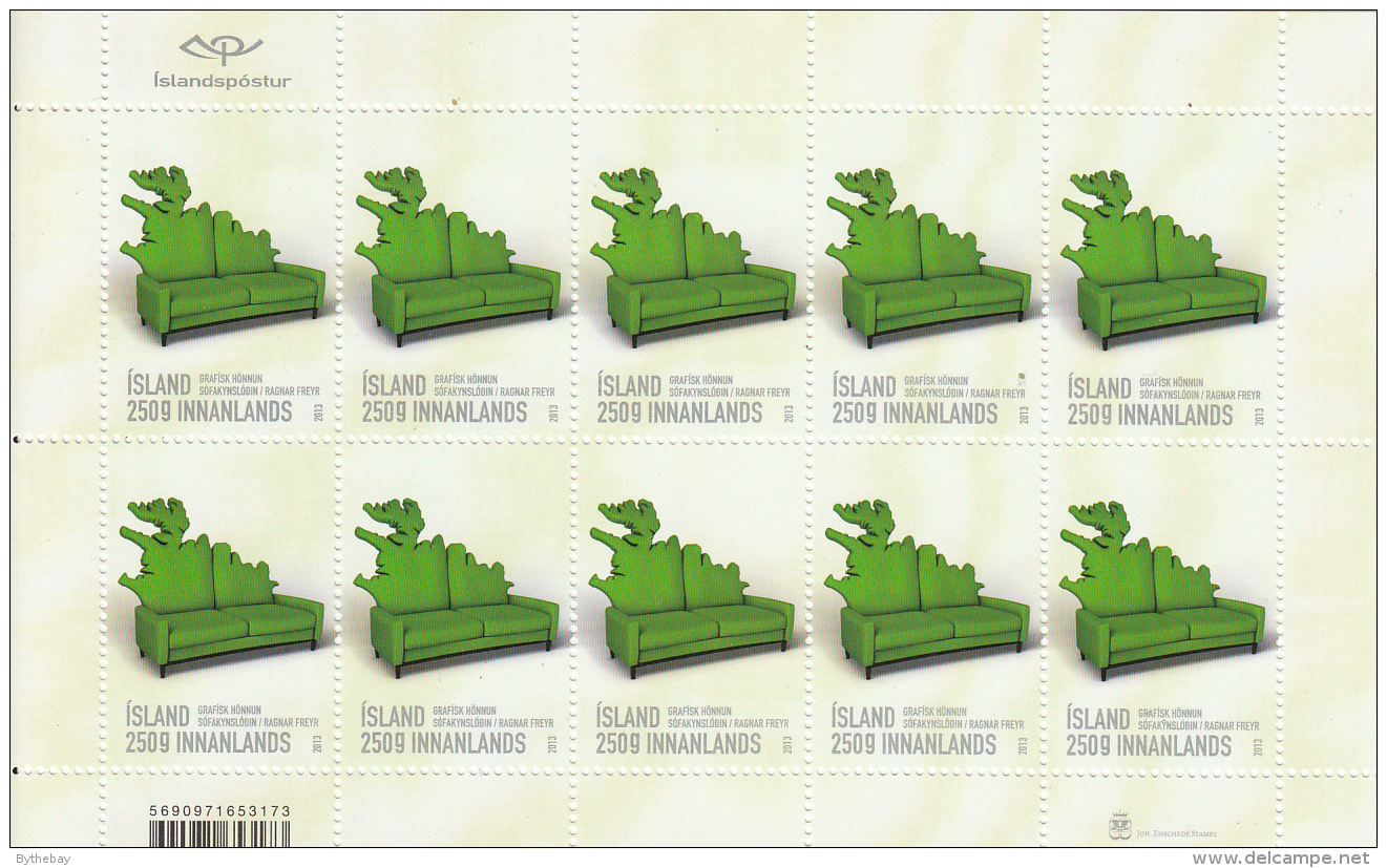 Iceland 2013 MNH Minisheet Of 10 Green Couch - Graphic Design - Design IV - Blokken & Velletjes