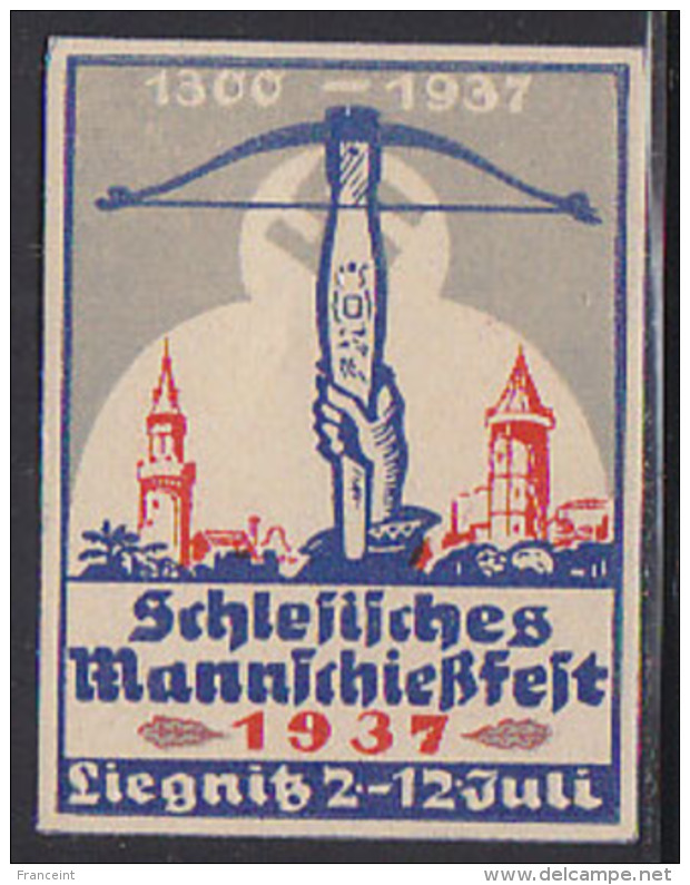 Germany Early Poster Stamp Showing Arm Holding Crossbow With Swastiak In Background. 1300-1937 Liegnitz. - Erinofilia