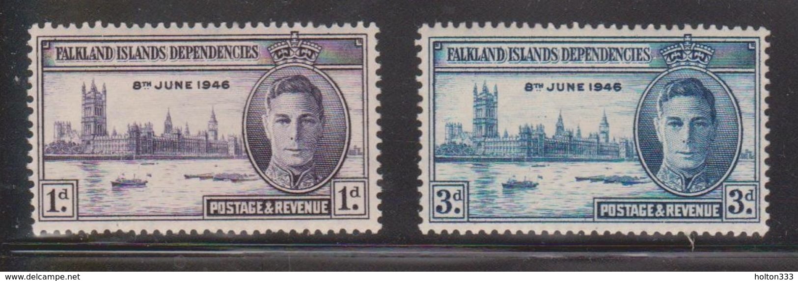 FALKLAND ISLANDS DEPENDENCIES Scott # 1L9-10 MH - KGVI 1946 Peace Issue - Falkland Islands