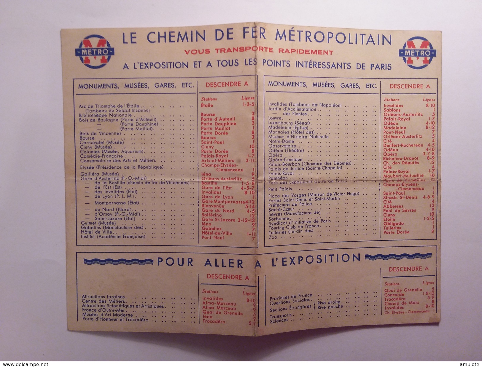 Carte Plan Du Métropolitain Et De PARIS Exposition Universelle 1937  + 1 Petit Format Métro/ Expo - Europe