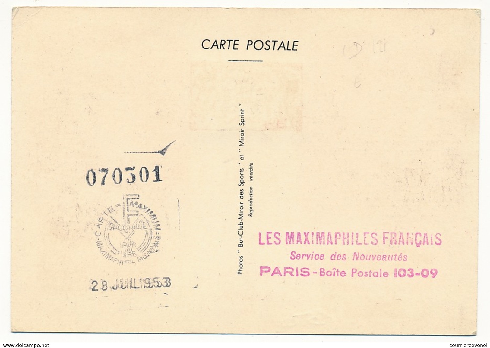 FRANCE => Carte Maximum - TOUR DE FRANCE CYCLISME 22e ÉTAPE 1903 1953 CINQUANTENAIRE PARIS - 1950-1959