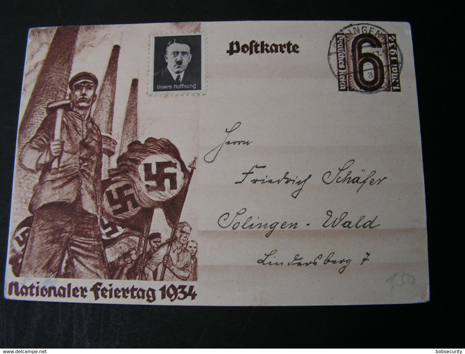 Feiertag Karte 1934 Mit Adolf Aufkleber Aus Bollingen - Sonstige & Ohne Zuordnung