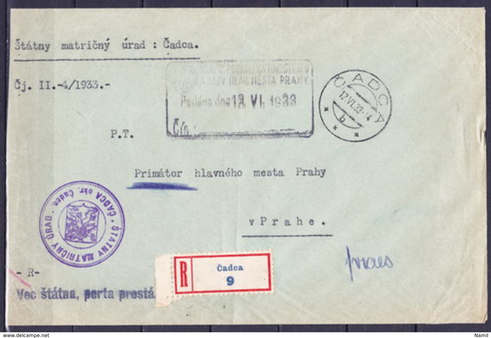 Tchécoslovaquie 1933, Lettre De Bureau D'État Sans Frais De Poste - Covers & Documents