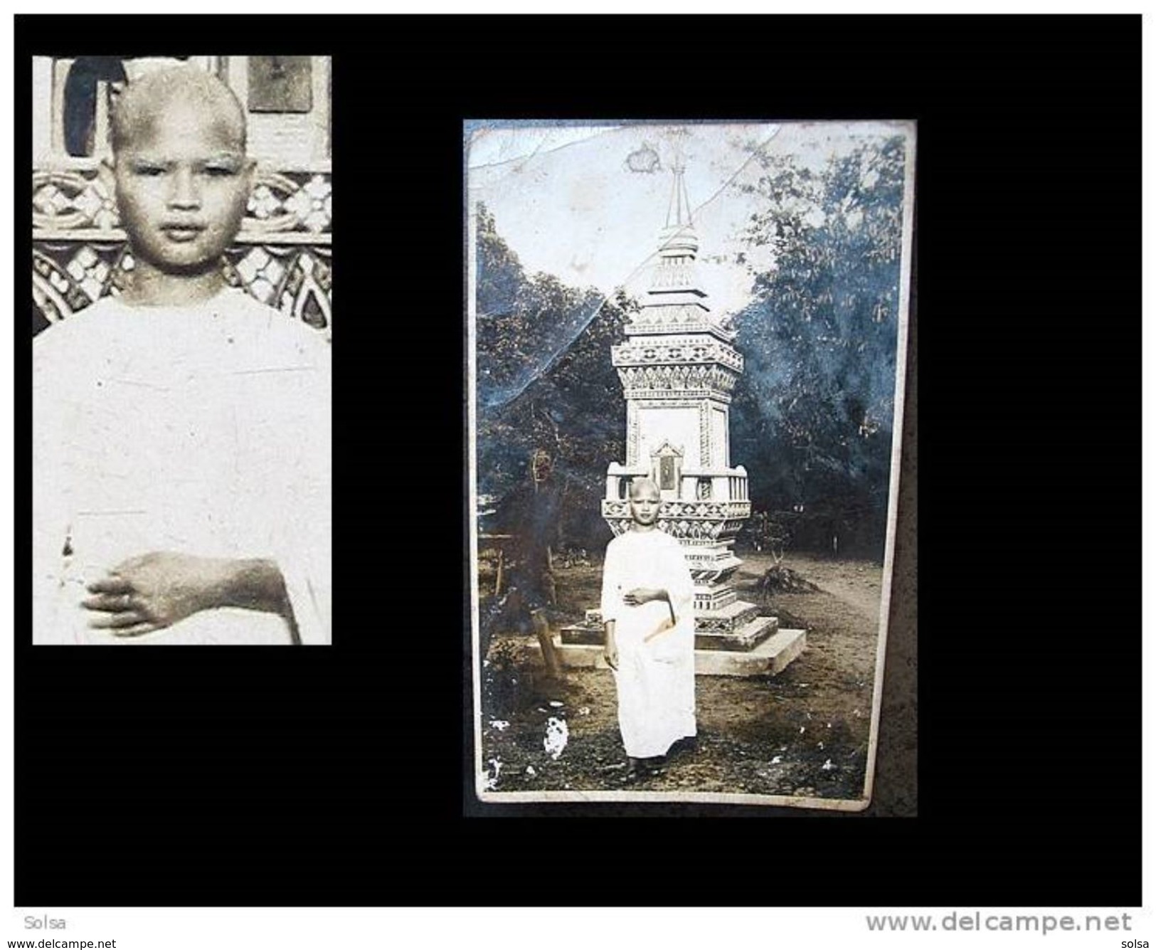 Ancienne Photographie D'une Bonzesse Du Siam / Old Black And White Picture Of A Buddhist Nun - Art Asiatique