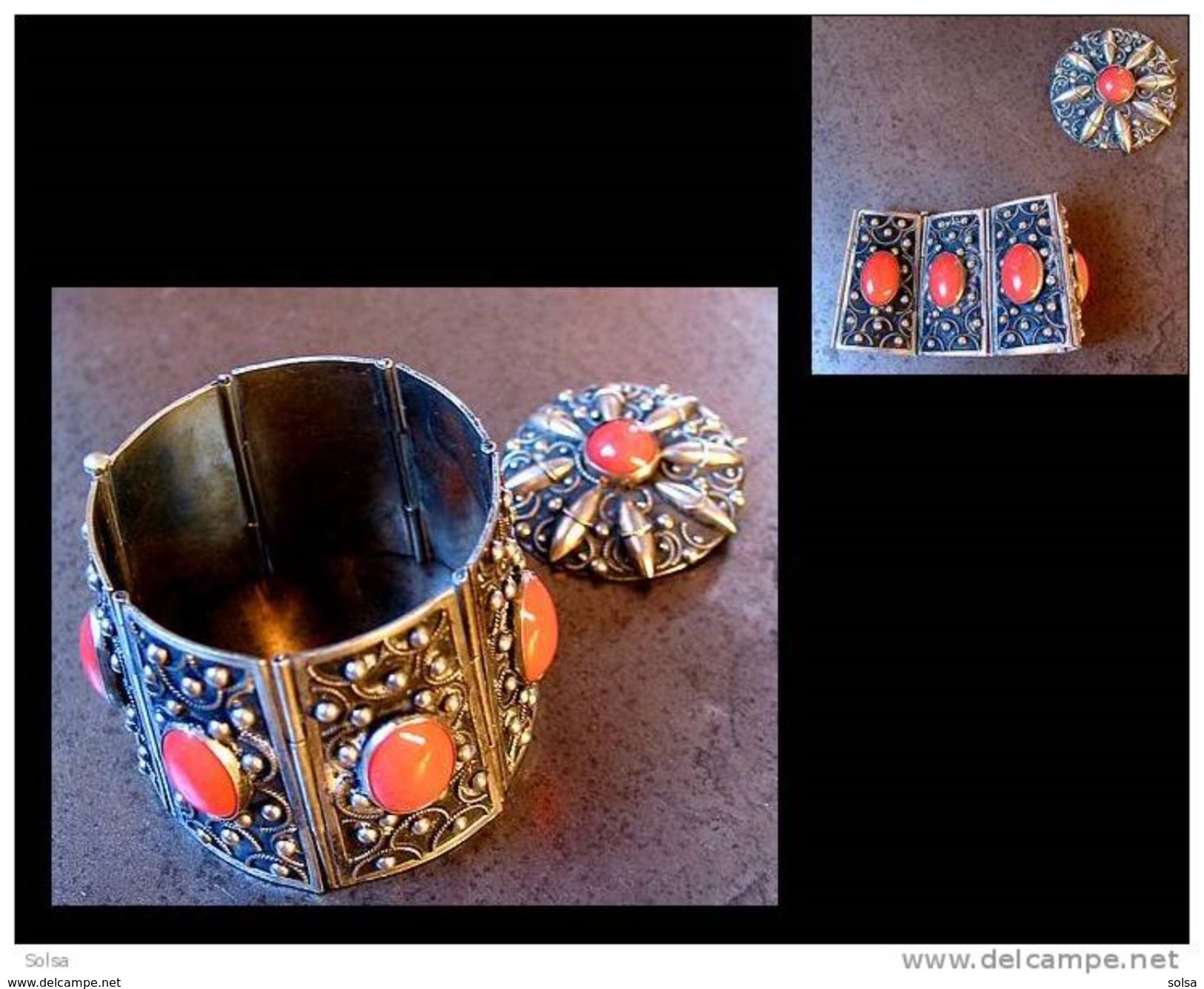 Parure Orientaliste Des Années 60 Bracelet Manchette + Broche - Armbänder