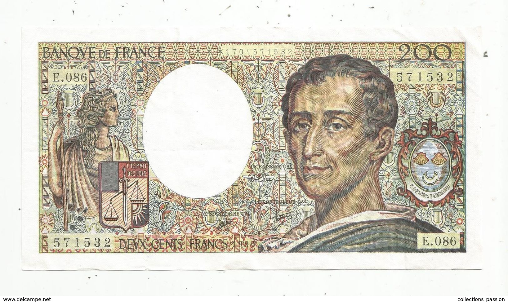 Cp , Billet , 200 Francs MONTESQUIEU , 1990 , E.086 , SUP , 2 Scans - 200 F 1981-1994 ''Montesquieu''