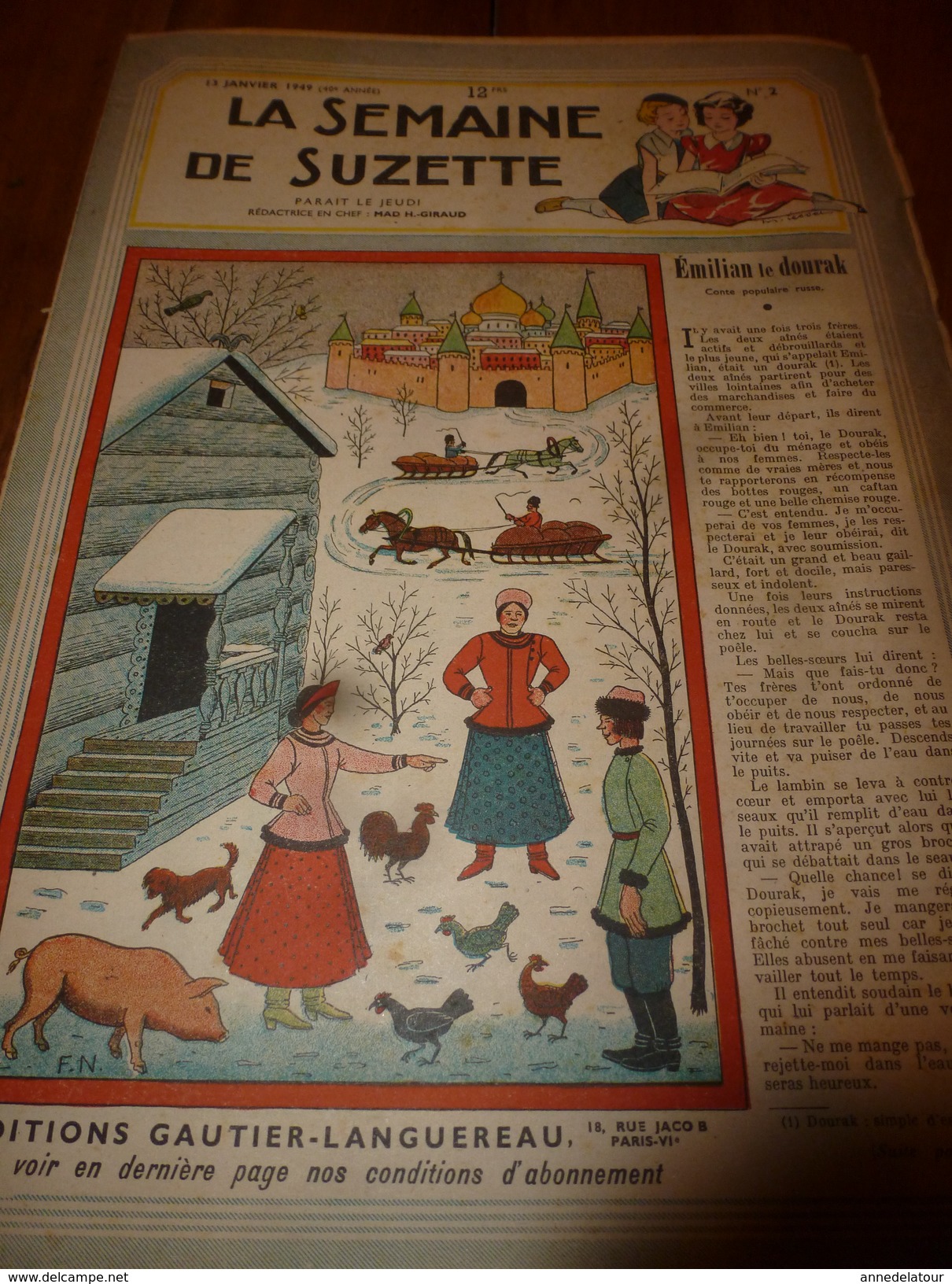 1949  LSDS : Emilian,le Dourak (conte Russe); Le Pique-Assiette  (conte Arabe); Etc - La Semaine De Suzette
