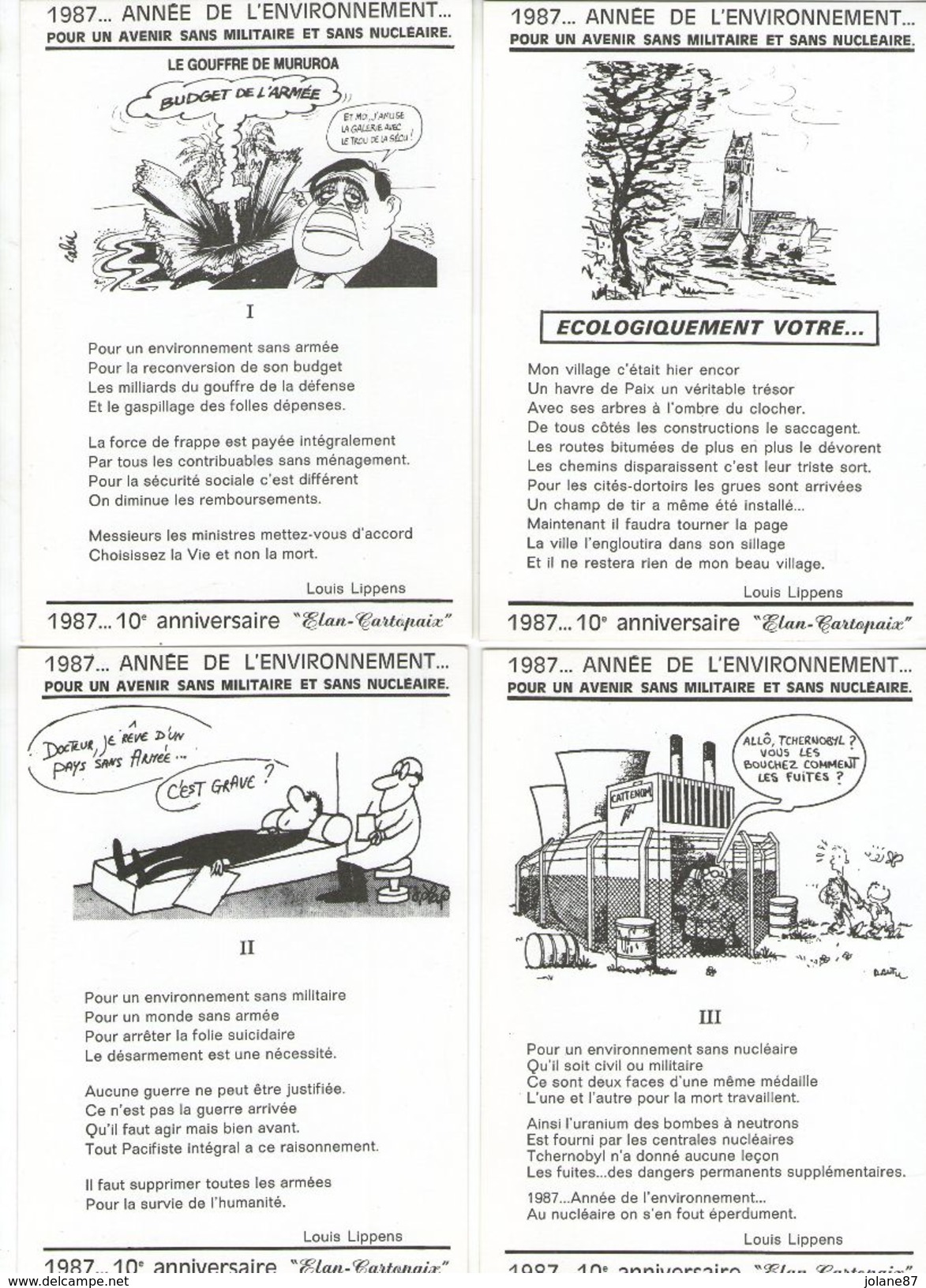 4 CPM  HUMOUR NOIR  SERIE POUR UN AVENIR SANS MILITAIRE ET SANS NUCLEAIRE  ILLUSTR. PLANTU CABU  LAP  V. VERKANT - Humor