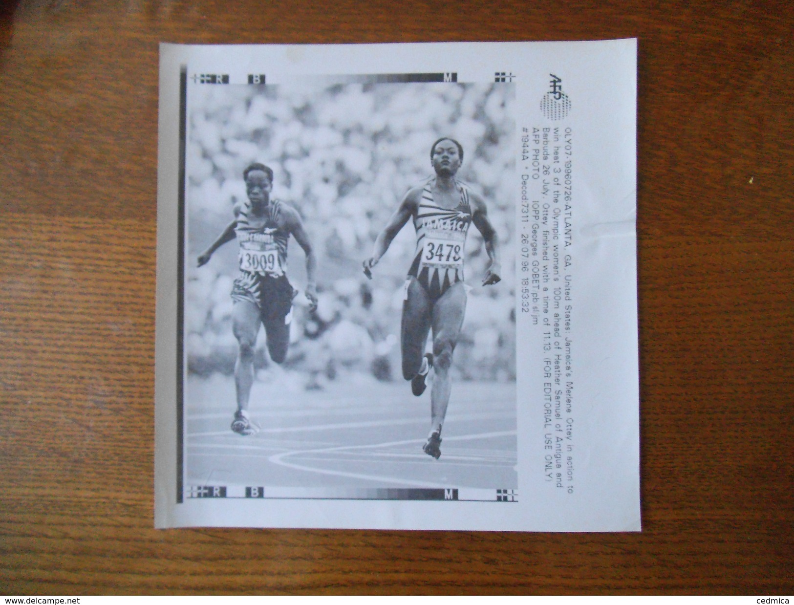 ATLANTA 26/7/96 MERLENE OTTEY HEATHER SAMUEL 100m AFP PHOTO PAPIER 18cm/12cm - Atletismo