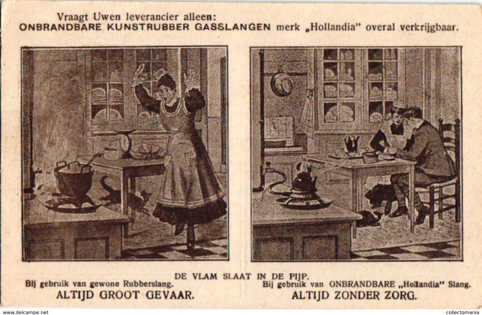 1 Postkaart  PUB Hollandia Gasslangen Onbrandbaar Kunstrubber Zonder Zorg Veiligheid Chromo Litho RECLAME C1912 - Health