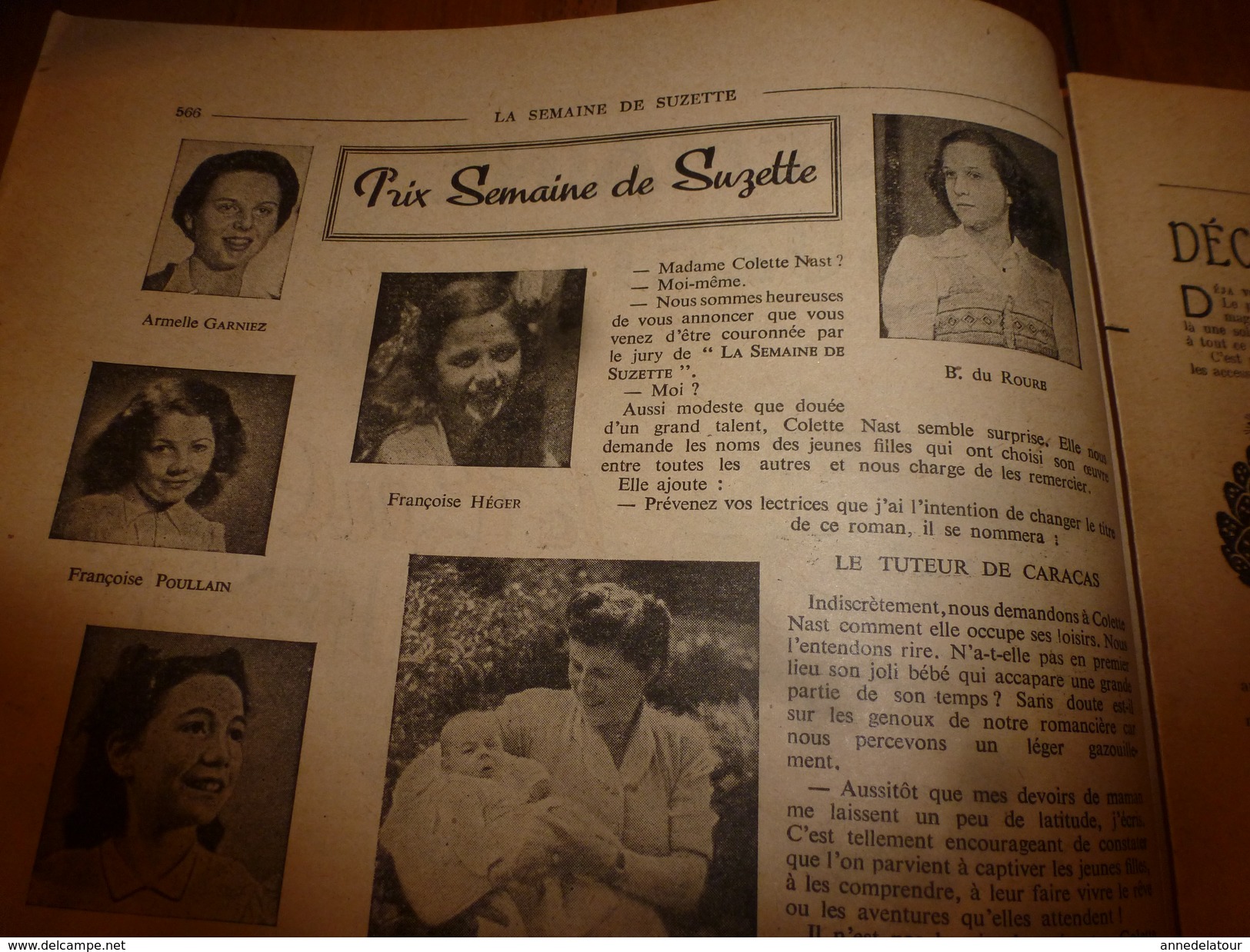 1949 PRIX SUZETTE:Armelle Garniez,Françoise Poullain,Franç Héger,Franç Mora,Colette Nast,Sylvine Genestoux,France Texier - La Semaine De Suzette