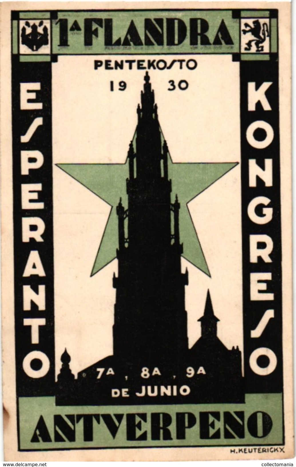 1postcard  PUB  Esperanto Kongreso Pentekosto Antverpeno Antwerpen 1930  Keuterickx Borgerhout Gravinstraat - Perfecto - Tourism Brochures