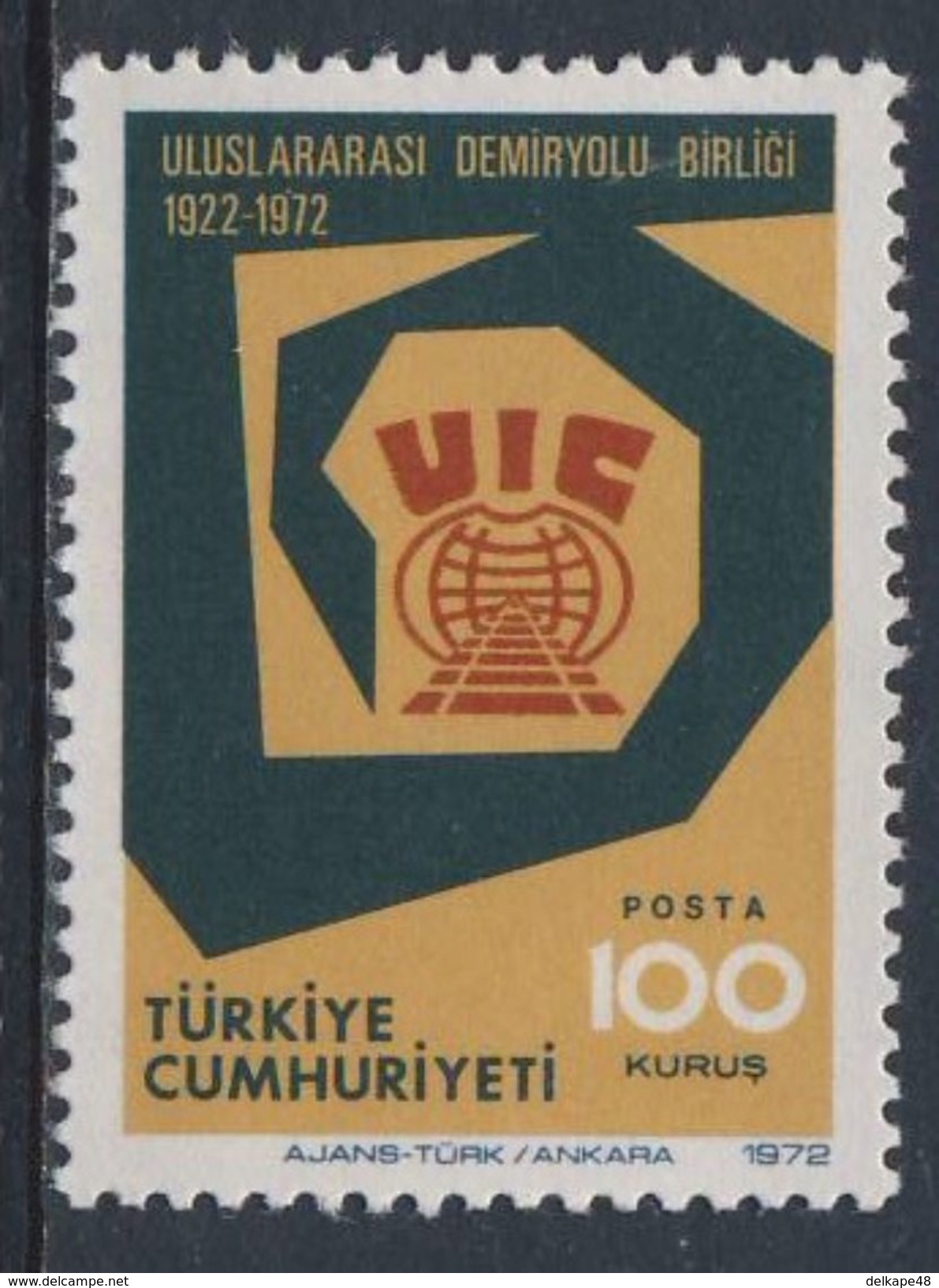 Turkey Turquie Turkei 1972 Mi 2278 YT 2048 Sc 1920 - 50th Ann. Int. Railway Union / 50 Jahre Int. Eisenbahnverband - Treinen