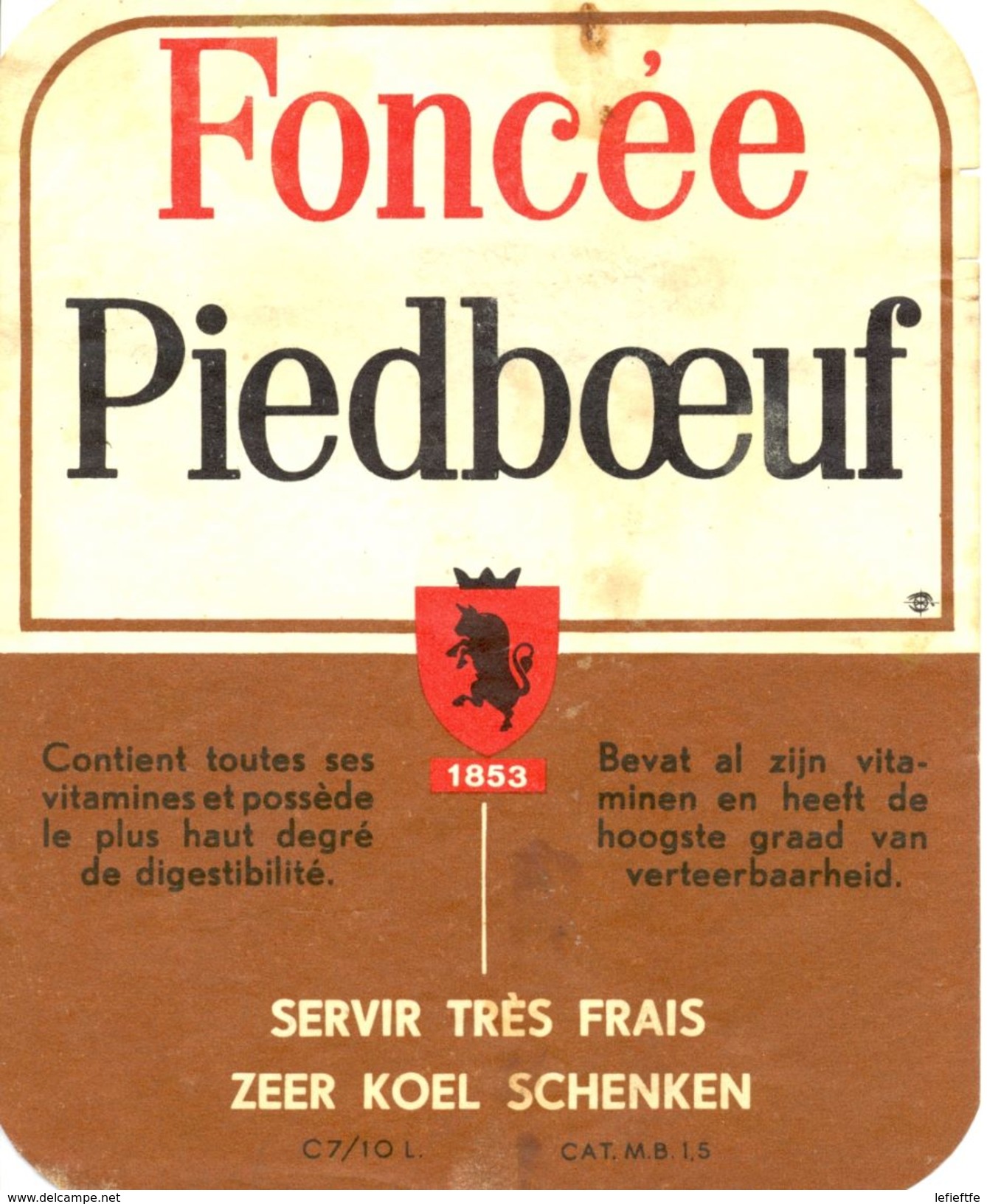 1520 - Belgique - Biêre Foncée Piedboeuf - Etiquette Ancienne - - Bière