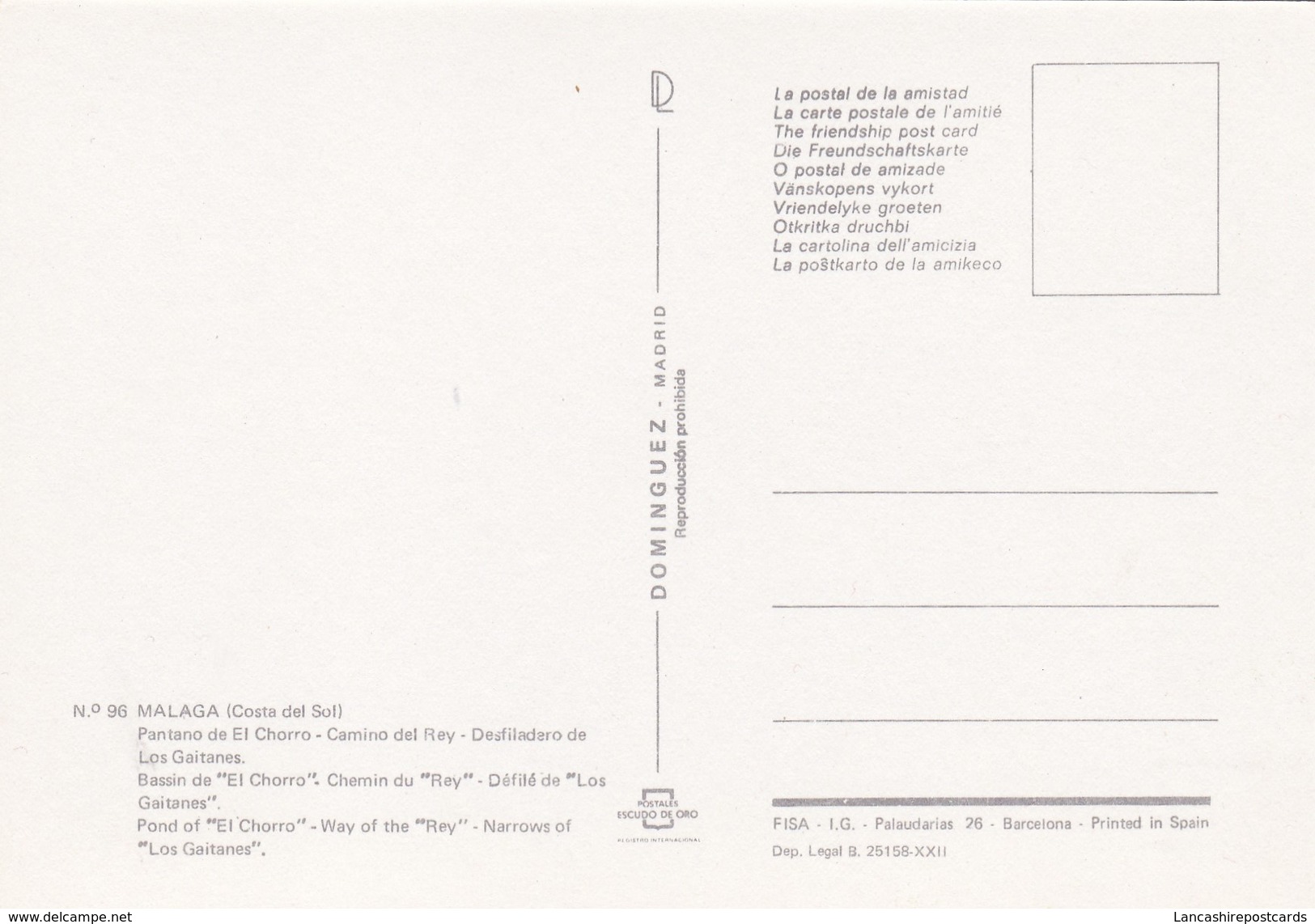 Postcard Pantano De El Chorro Malaga My Ref B22027 - Other & Unclassified
