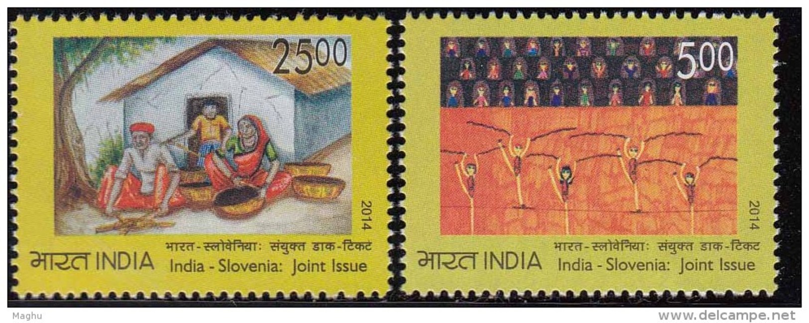 India MNH 2014 ,Set Of 2,, India Slovenia Joint Issue, Child Rights,  Dance Culture, Art, Bamboo Crafts, - Nuovi