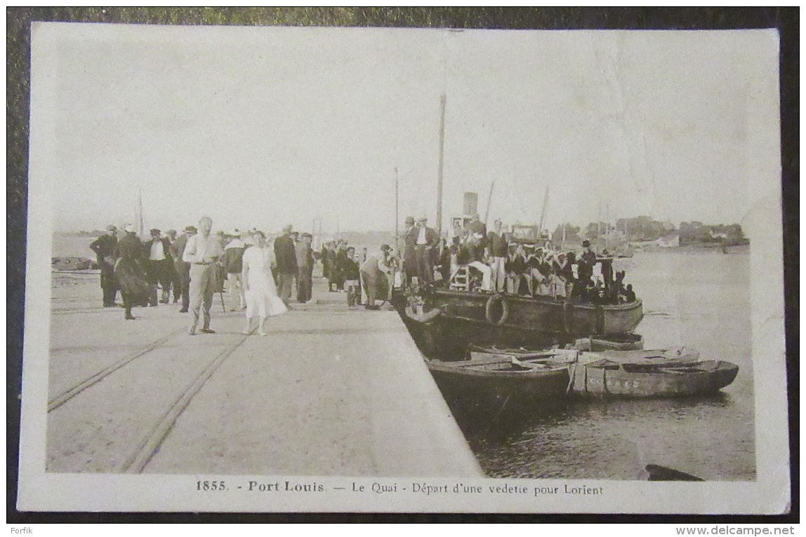 Port Louis N°1855 - Le Quai - Départ D'une Vedette Pour Lorient - Animée - Circulée En 1940 - Port Louis