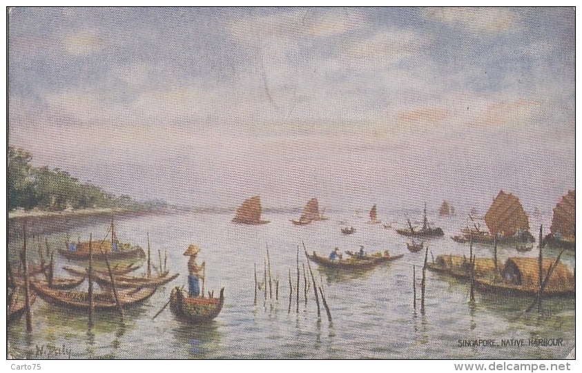 Singapour - Singapore - Native Harbour - Bâteaux Pêche - Tuck - Postmarked 1924 - Singapour