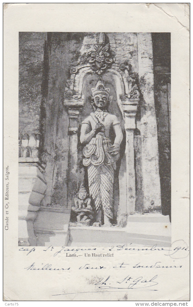 Laos - Sculpture - Haut Relief - Postmarked Cap Saint-Jacques 1912 - Laos