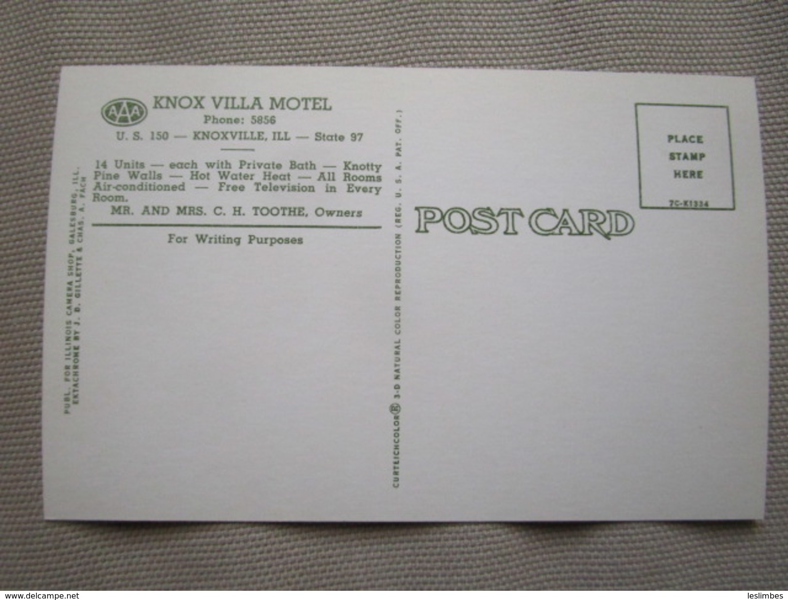 Knox Villa Motel, Knoxville, Illinois. 14 Units Each With Private Bath, Knotty Pine Walls, Hot Water Heat, All Rooms Air - Autres & Non Classés