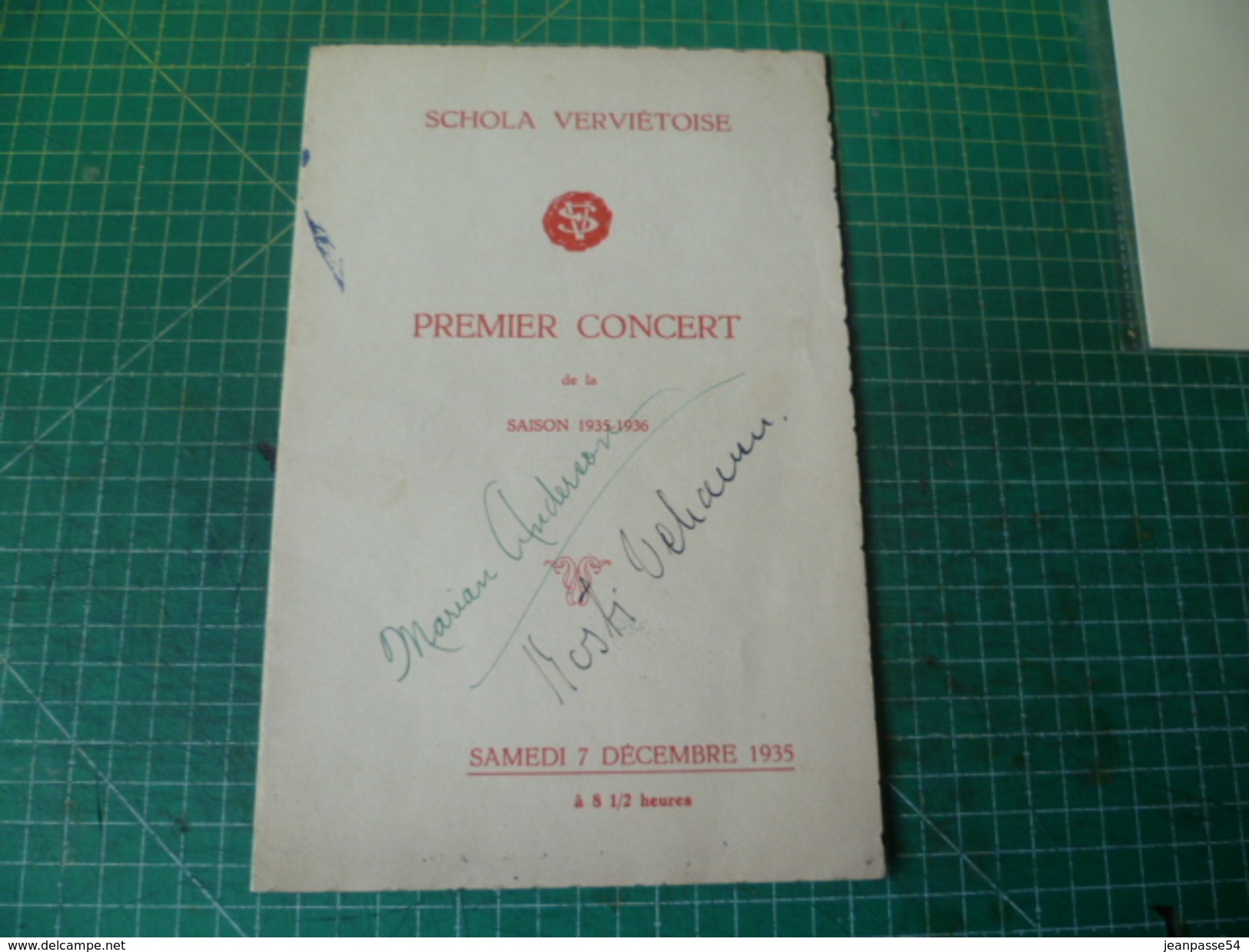 Belle Dédicace Autographe De Marian Anderson Et Kosti Vehanen Sur Un Programme De La Schola Ververtoise  7 Décembre 1935 - Altri & Non Classificati