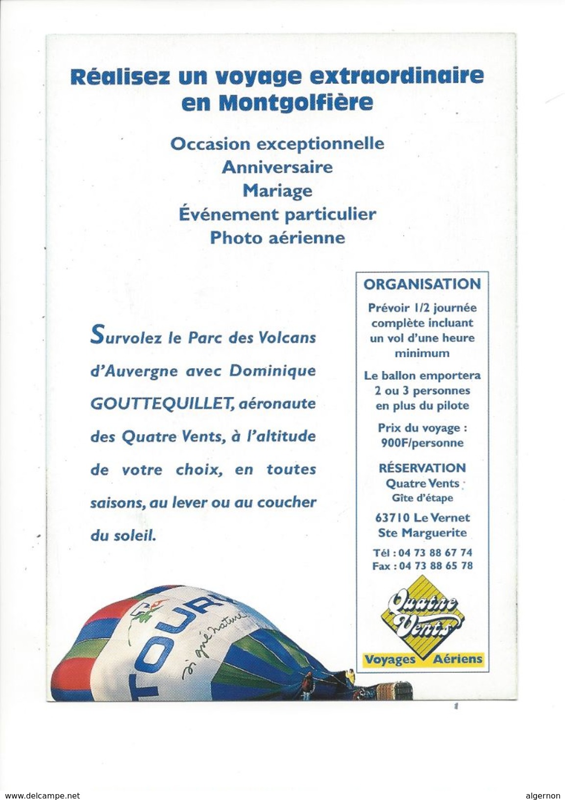 18066-  Montgolfière Survolez Le Parc Des Volcans D'Auvergne PUB Au Verso - Balloons