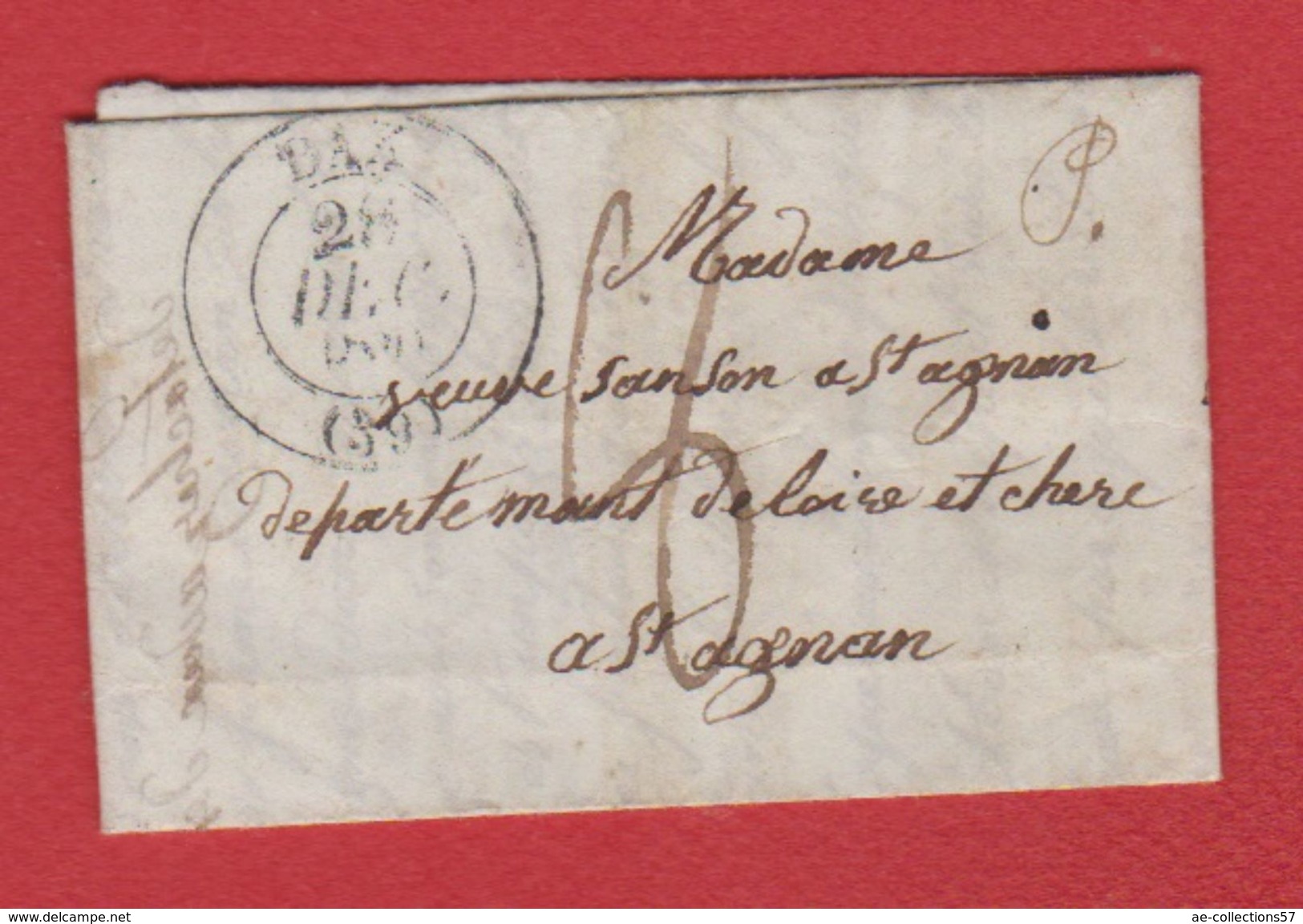 Lettre  / De Dax  /  Pour Saint Aignan / 28 Décembre 1841 - 1801-1848: Precursori XIX