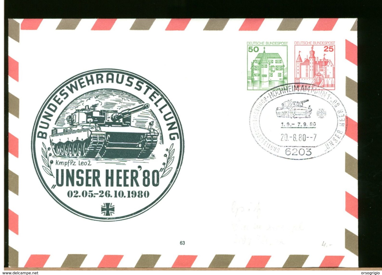 GERMANY - BUNDESWEHR - HOCHHEIM AM MAIN - PANZER LEOPARD - CARRO ARMATO - Enveloppes Privées - Neuves