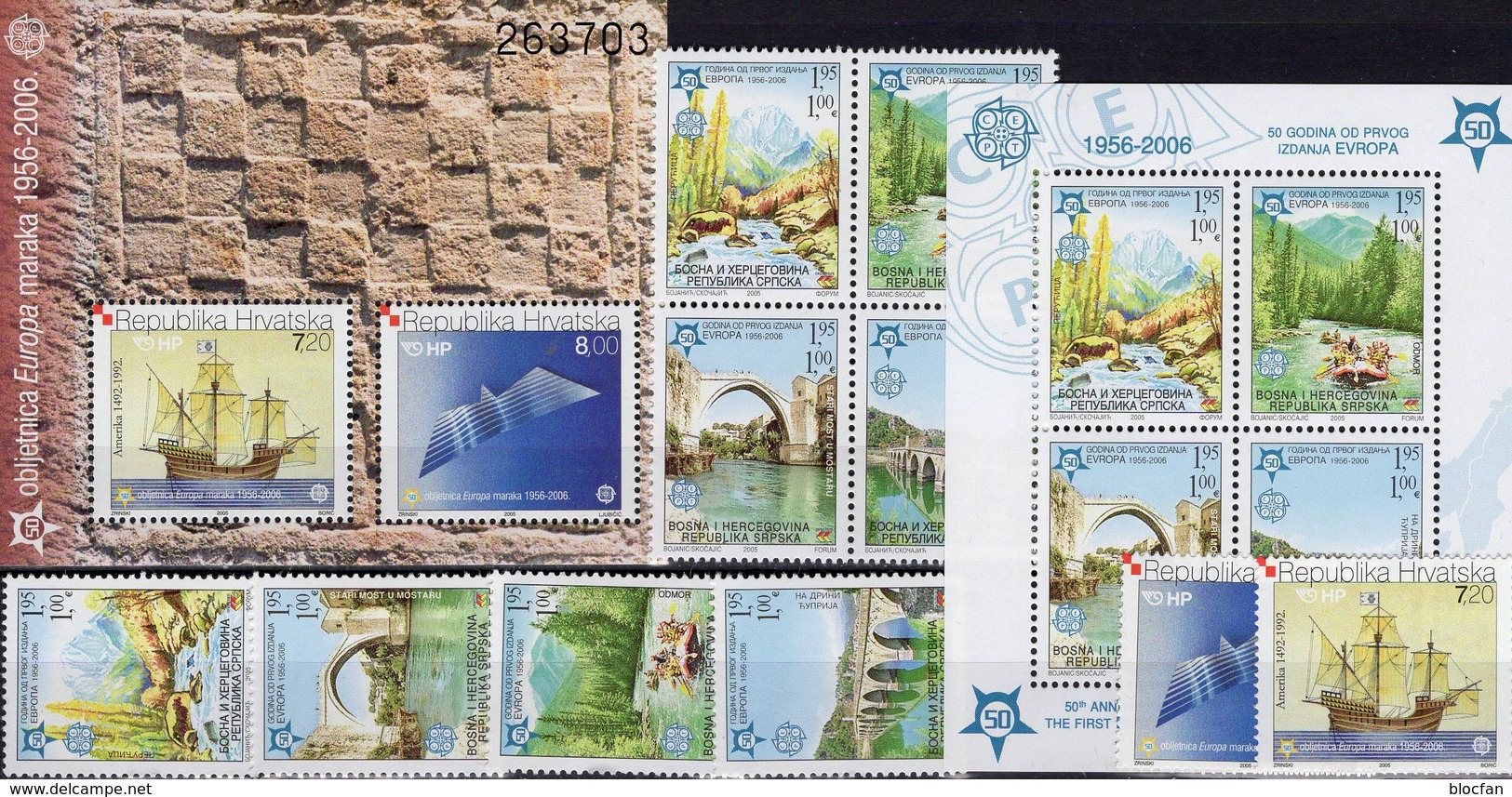 EUROPE Hrvatska 734/5,Bl.27+Bosnien-Mostar 339/2,VB,Block 13A ** 75€ Blocs Stamps On Stamp Ships Sheets S/s Bf CEPT - Croatie