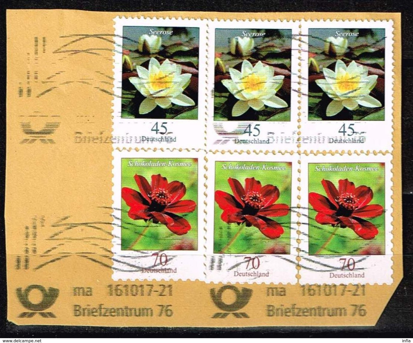 Bund 2017, Michel# 3303 O Blumen: Seerose 3x Auf Briefstück - Gebraucht
