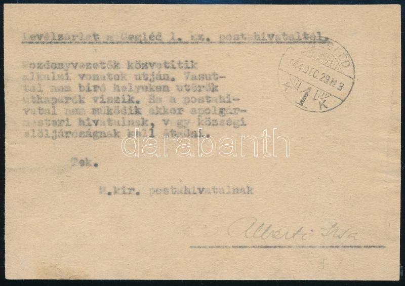 1944 Levélzárlat A Ceglédi Postahivataltól, Ritka Darab RRR! - Autres & Non Classés