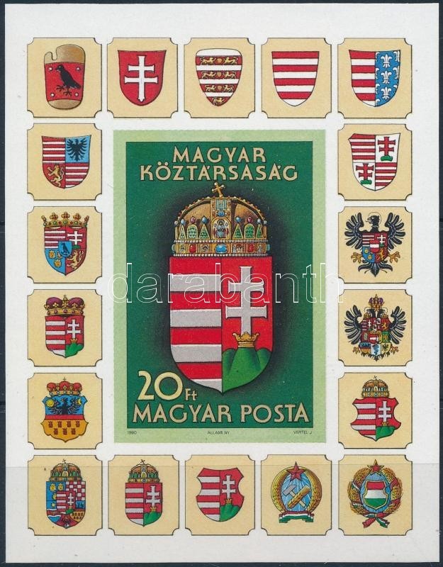 ** 1990 A Magyar Köztársaság Címere (I.) Vágott Blokk (7.000) - Other & Unclassified