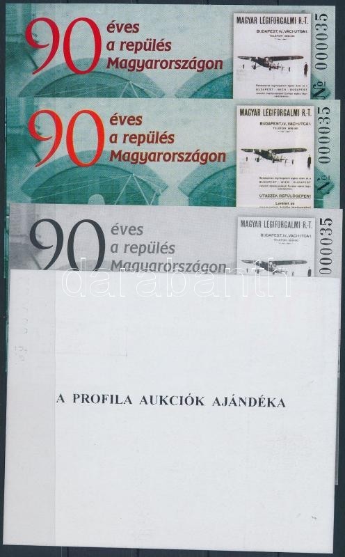 ** 2000/27 90 éves A Repülés Magyarországon 4 Db-os Emlékív Garnitúra Azonos Sorszámmal (20.000) - Autres & Non Classés